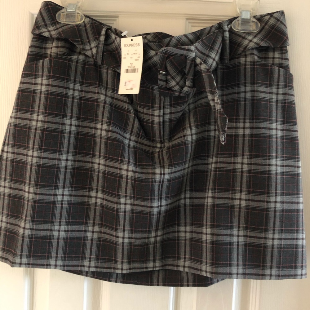 Express Plaid Mini Skirt w/ Belt! New w/ tags S 12